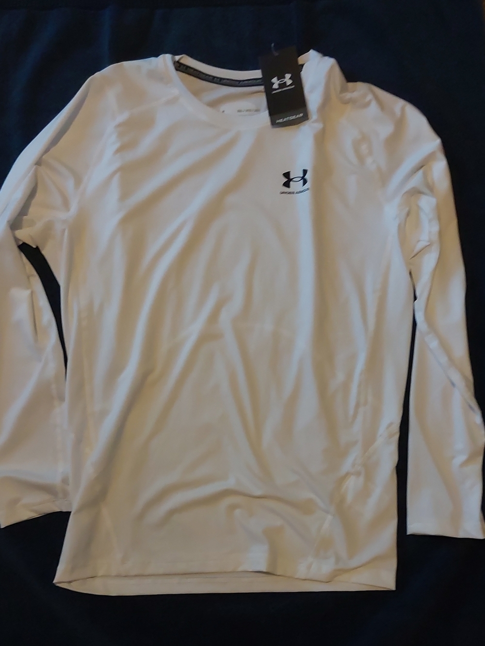 Under Armour Men’s White Long-Sleeve Athletic Tee with Black Logo